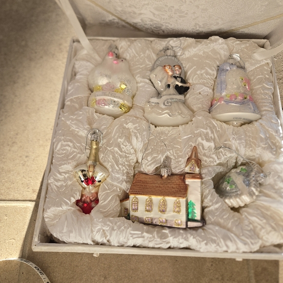 VINTAGE 6 Kurt Adler wedding ornaments Bride Groom In Box Church Bell Heart Gift - Picture 1 of 13